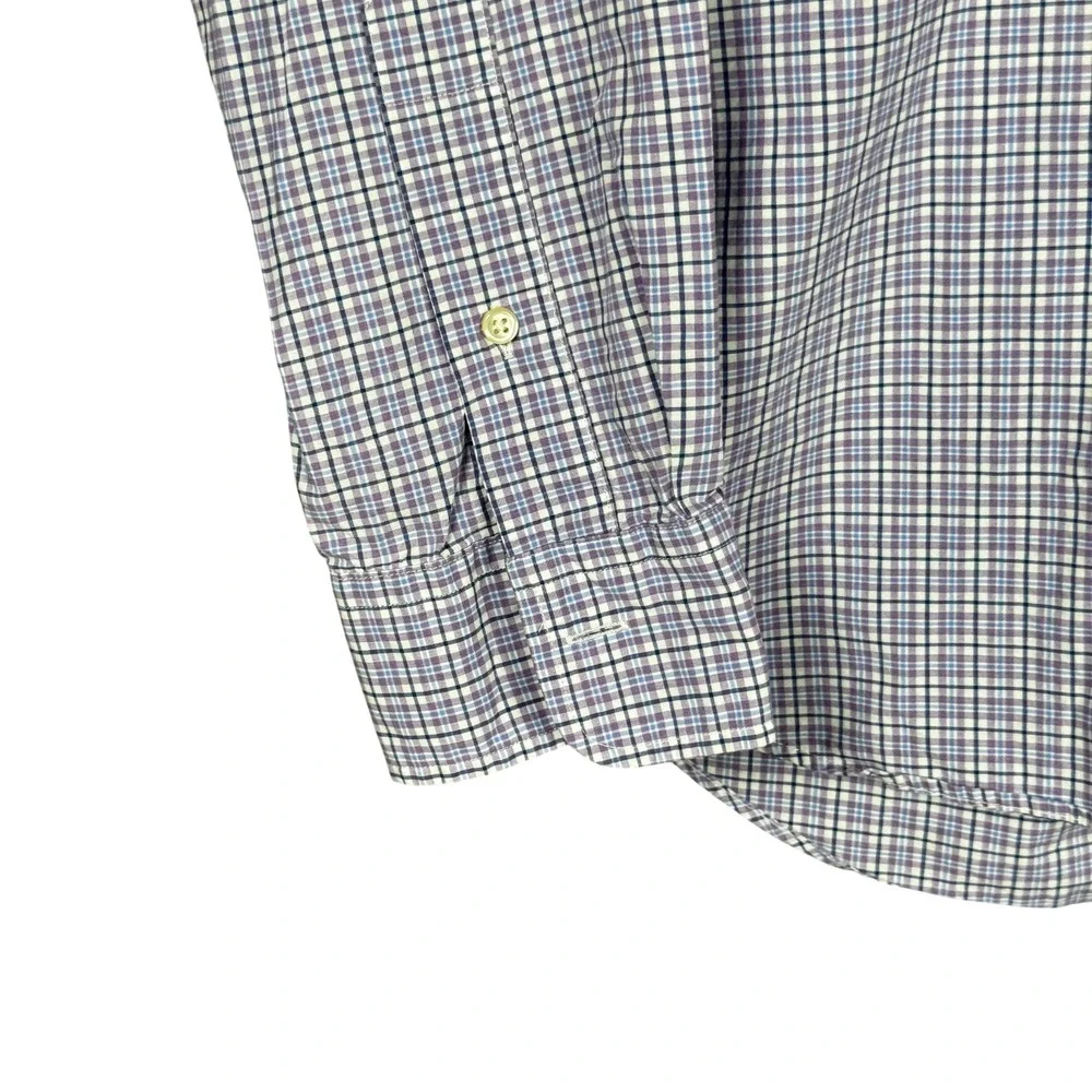 Polo Ralph‎ Lauren Mens Button Down Shirt Purple Plaid Stretch Cotton Size M